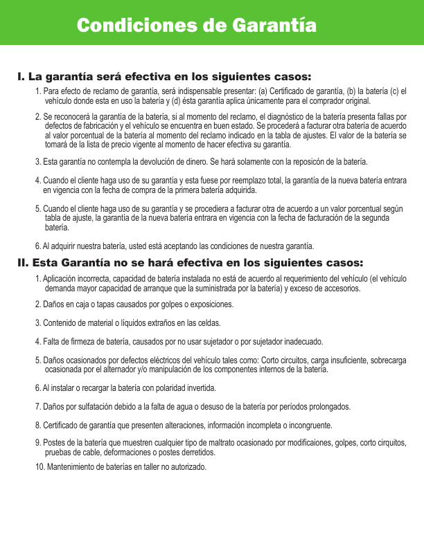 Condiciones de garantía Interstate, página 2 de 4